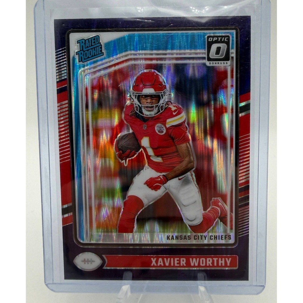 Xavier Worthy 2024 Donruss Optic Purple Shock Rated Rookie 300 Kansas City Chief